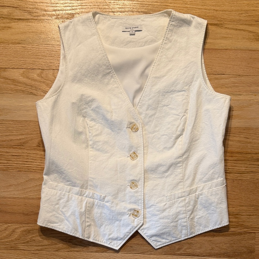 Petite Studio NYC Bridgette Vest Ivory Button-Down Sleeveless Top SP Small Petit
